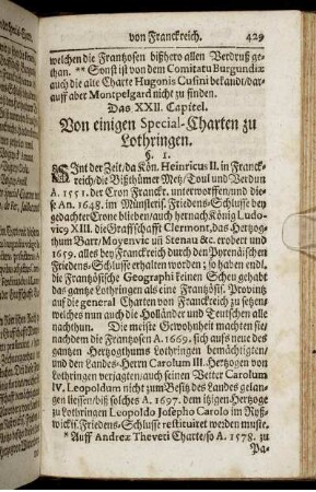 Das XXII. Capitel. Von einigen Special-Charten zu Lothringen.