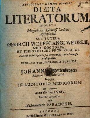 De diaeta literatorum, disp.