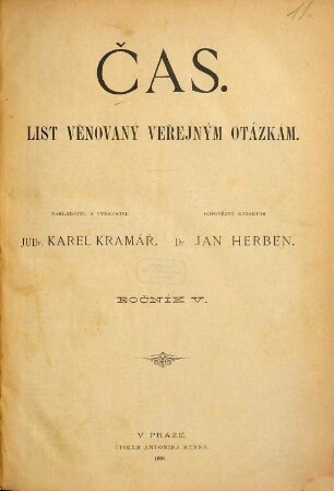 Čas : list věnovaný veřejným otázkám. 5. 1891