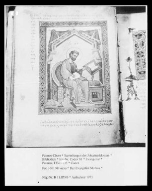 Evangeliar — Der Evangelist Markus, Folio 98 verso