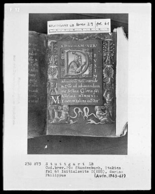Lateinisches Stundenbuch (Franziskaner-Handschrift) — Gerahmte Initialseite, Folio 61recto