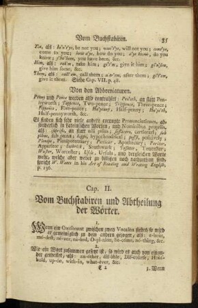 Cap. II. Vom Buchstabiren und Abtheilung der Wörter.