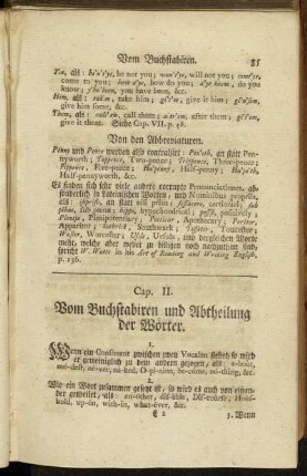 Cap. II. Vom Buchstabiren und Abtheilung der Wörter.