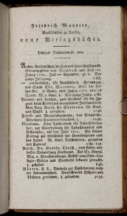 Friedrich Maurers, Buchhändler zu Berlin, neue Verlagsbücher.