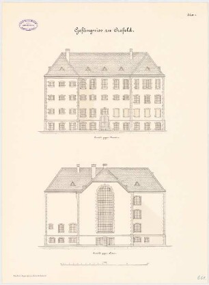 Amtsgerichtliche Neubauten (Amtsgerichts-), Krefeld Gefängnis: N-, S-Ansicht 1:100