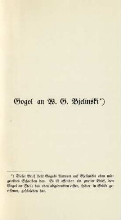 Gogol an W. G. Bjelinski