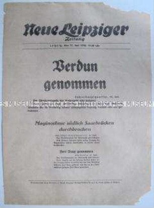 Extrablatt der "Neuen Leipziger Zeitung" zur Einnahme von Verdun