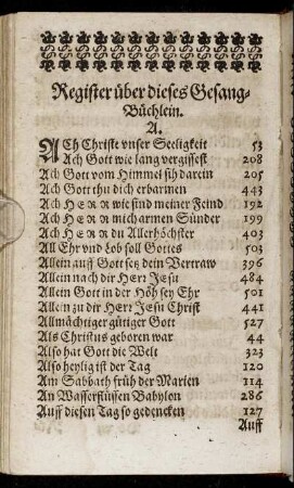 Register über dieses Gesang-Büchleins.
