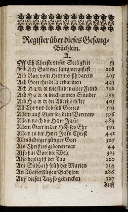 Register über dieses Gesang-Büchleins.
