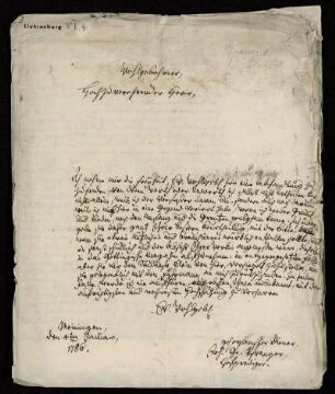 [Begleitbrief an Georg Christoph Lichtenberg]