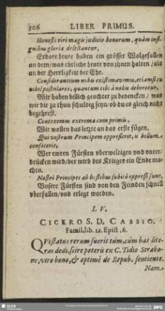 LV. Cicero S.D. Cassio. Famil. lib. 12. Epist. 6