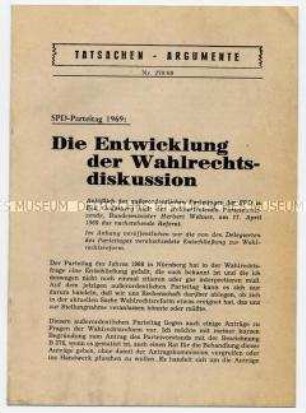 Heft aus der Schriftenreihe der SPD "Tatsachen - Argumente" zum Wahlrecht