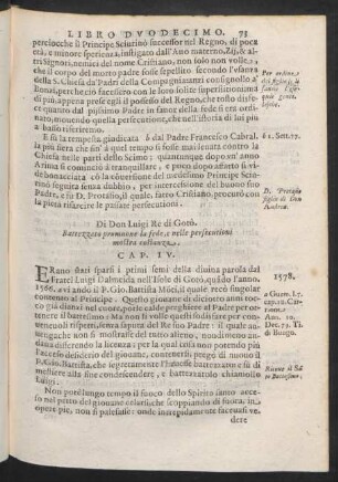 Cap. IV. Di Don Luigi Re di Gotò. Battezzato promuove la fede, e nelle persecutioni mostra costanza