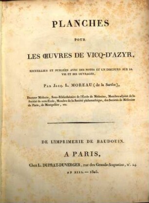 Planches pour les Oeuvres de Vicq d'Azyr