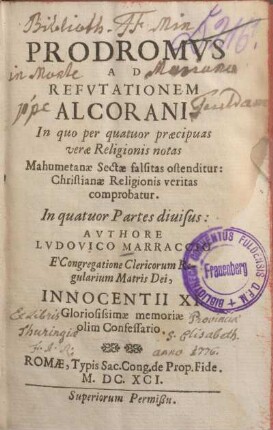 1: Prodromi ad refutationem Alcorani pars prima.