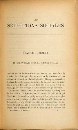 Les sélections sociales : cours libre de science politique, professé à l'Université de Montpellier (1888 - 1889)