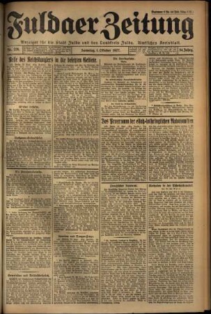 Erste Ausgabe vom Samstag, den 01. Oktober 1927.