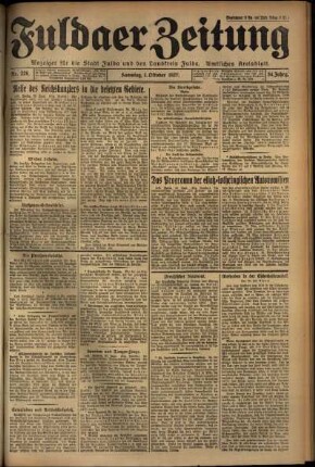 Erste Ausgabe vom Samstag, den 01. Oktober 1927.