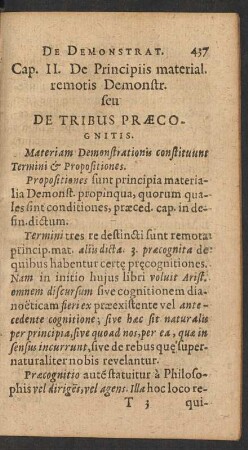Cap. II. De Principiis material. remotis Demonstr. seu De Tribus Praecognitis.