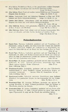 Holzschnitzereien (Nr. 603-609)