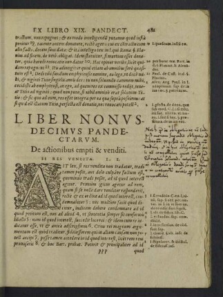 Liber nonusdecimus Pandectarum. De actionibus empti & venditi.