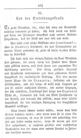 III. Lob der Einbildungskraft.