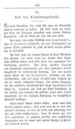 III. Lob der Einbildungskraft.