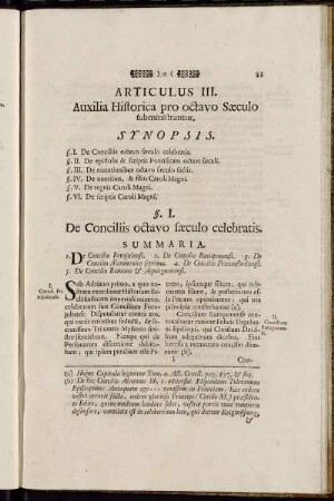 Articulus III. Auxilia Historica pro octavo Sæculo subministrantur.