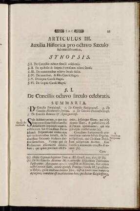 Articulus III. Auxilia Historica pro octavo Sæculo subministrantur.