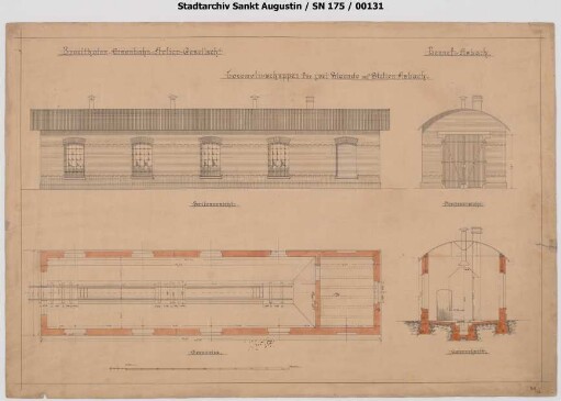 Asbach, Bahnhof, Lokomotivschuppen für zwei Stände (jedoch eingleisig), Tonnendach