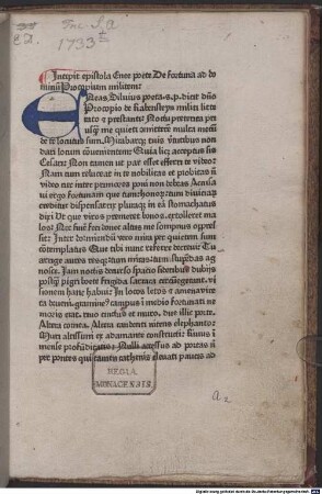 Epistula de fortuna : an Prokop von Rabenstein, Wien 26.6.1444