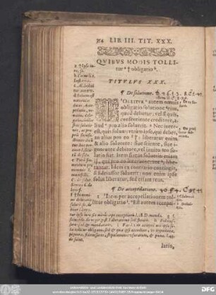 Quibus Modis Tollitur obligatio. Titulus XXX.