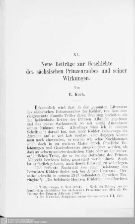 XI. Neue Beiträge zur Geschichte des sächsischen Prinzenraubes und seiner Wirkungen