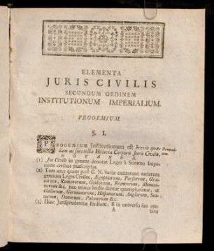 1-30, Elementa Juris Civilis Secundum Ordinem Institutionum Imperialium.