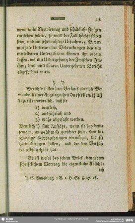 §. 7. [Nothwendige Eigenschaften der Berichte, sie sollen seyn: a) deutlich]