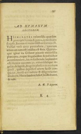Ad Humanum Lectorem.