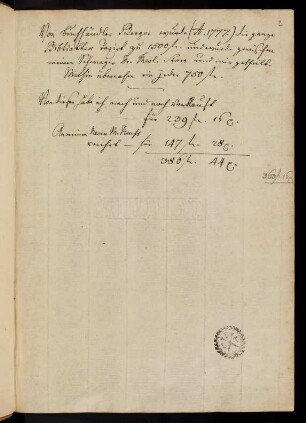 2r-2v, Vermerk über Schätzung, Teilung und Verkauf der Bibliothek