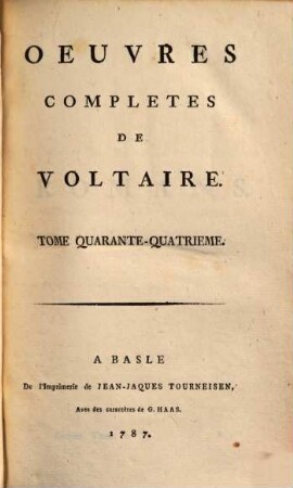 Oeuvres complètes de Voltaire. 44. Romans ; 2. - 1787. - 440 S.
