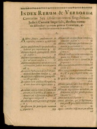 Index Rerum & Verborum Centurias Sex Observationum singularium Iudicii Camerae Imperialis, ...