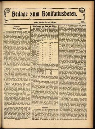 Zweite Ausgabe vom Sonntag, den 14. Februar 1909.
