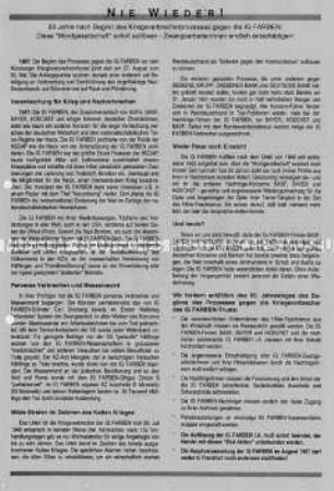 Propagandaflugblatt für die Auflösung der IG Farben und die Entschädigung von Zwangsarbeitern