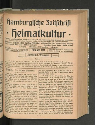 3. Jahrgang. Oktober 1911. Lichtwark=Nummer.