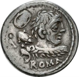 Denar des P. Cornelius Lentulus Marcellinus mit Darstellung der Roma