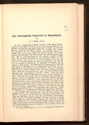 Der histologische Unterricht in Deutschland
