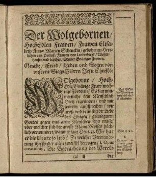 Widmung und Vorrede an Elisabeth Anna Maria Schenck