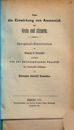 Über die Einwirkung von Ammoniak auf Orcin und Alizarin