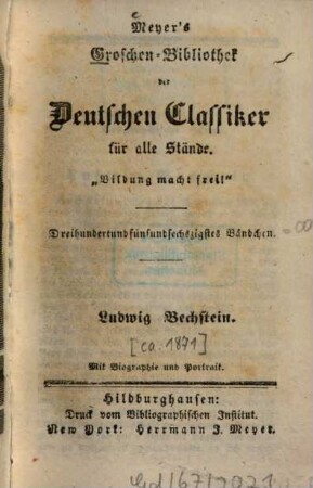 Ludwig Bechstein : Mit Biographie und Portrait