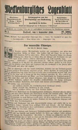 Nr. 2. Rostock, den 1. September 1930. 59. Jahrg.