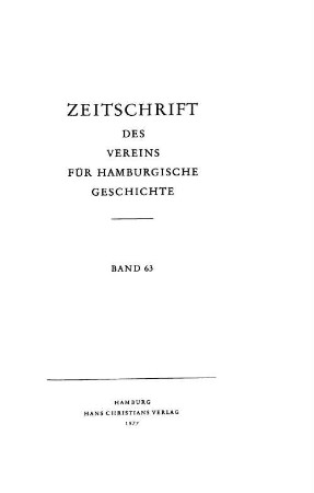 63.1977: Zeitschrift des Vereins für Hamburgische Geschichte