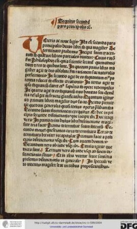 Sequitur secunda pars principalis etc.